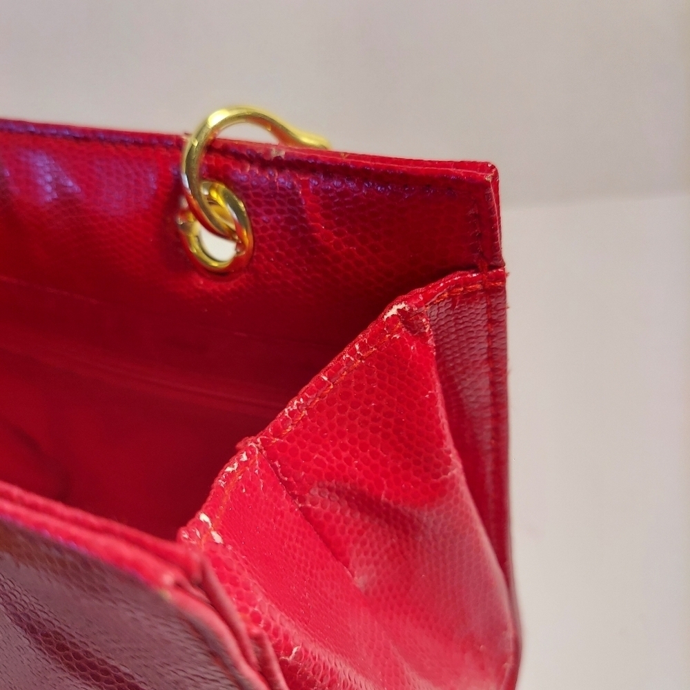 Giorgio Beverly Hills Hand Bag Red Faux Leather Bamboo Straps Minor Damage - Picture 15 of 16